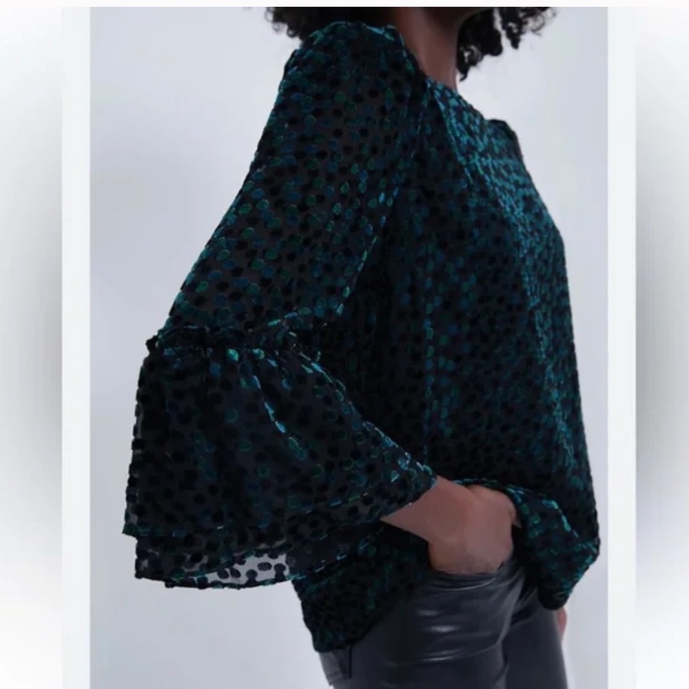 Tuckernuck Black Flock Dot Velvet Luciela Blouse
